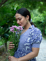 MULMUL ANAKA BLOCK PRINTED FLARED DRESS