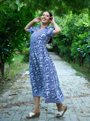 MULMUL ANAKA BLOCK PRINTED FLARED DRESS