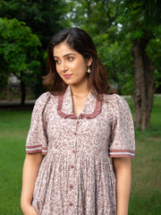 MULMUL VRITEE FLORAL HAND BLOCK PRINTED DRESS