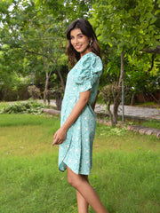 MULMUL CLAIRE BLOCK PRINTED ONE-SHOULDER DRESS