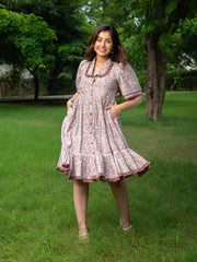 MULMUL VRITEE FLORAL HAND BLOCK PRINTED DRESS