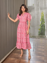MULMUL PINK FLORAL JAAL BLOCK PRINTED DRESS