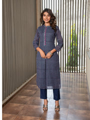 MULMUL ANIYA KOTA DORIA BLOCK PRINTED KURTA & PANT SET