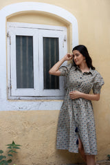 MULMUL DESERT SANDS JAAL BLOCK PRINTED MIDI DRESS