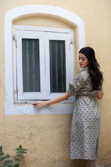 MULMUL DESERT SANDS JAAL BLOCK PRINTED MIDI DRESS