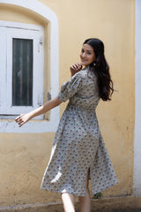 MULMUL DESERT SANDS JAAL BLOCK PRINTED MIDI DRESS