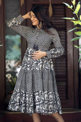 MULMUL NOCTURNAL HARMONY BLOCK PRINTED TIERED DRESS