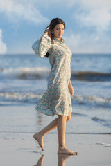 MULMUL MYSTIC BLOSSOMS BLOCK PRINTED MIDI SHIRT DRESS