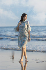 MULMUL MYSTIC BLOSSOMS BLOCK PRINTED MIDI SHIRT DRESS