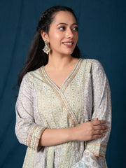 MULMUL BHAVRI ANARKALI KURTA-PANT & DUPATTA SET