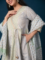 MULMUL BHAVRI ANARKALI KURTA-PANT & DUPATTA SET