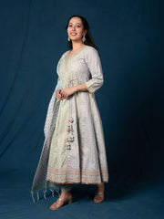 MULMUL BHAVRI ANARKALI KURTA-PANT & DUPATTA SET