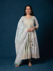 MULMUL BHAVRI ANARKALI KURTA-PANT & DUPATTA SET