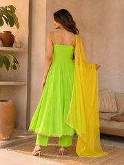 Yellow Green Mirror Work Suit Set