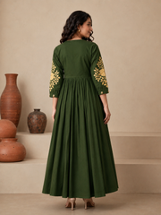Dark Green Dress with Embroidery