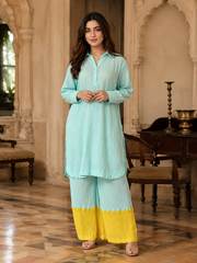 Blue Yellow Crushed Cotton Coord Set