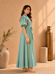Mint Embroidered Cotton Dress