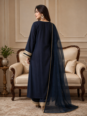 Black Cotton Suit Set with Organza Dupatta