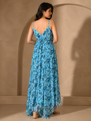 Light Blue Floral Dropcrotch Jumpsuit