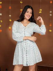 MULMUL ENCHANTING MOTIFS BLOCK PRINTED DRESS