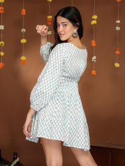 MULMUL ENCHANTING MOTIFS BLOCK PRINTED DRESS