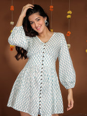 MULMUL ENCHANTING MOTIFS BLOCK PRINTED DRESS