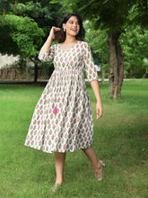 MULMUL BITHI FLORAL MOTIFS BLOCK PRINTED DRESS