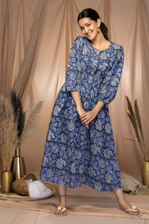 MULMUL AZURE BLOOMS FLORAL BLOCK PRINTED DRESS