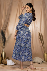 MULMUL AZURE BLOOMS FLORAL BLOCK PRINTED DRESS