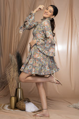 MULMUL MEADOW BLOOM FLORAL BLOCK PRINTED TIERED MINI DRESS