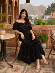 Celestial Black Embroidered Cotton Dress