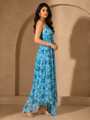 Light Blue Floral Dropcrotch Jumpsuit