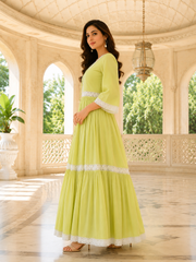MELLOW GREEN WHITE LACE DRESS