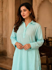 Blue Yellow Crushed Cotton Coord Set