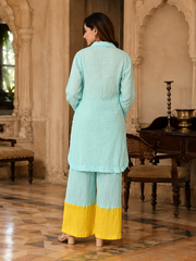 Blue Yellow Crushed Cotton Coord Set