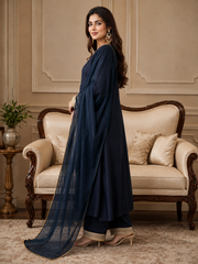 Black Cotton Suit Set with Organza Dupatta