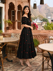 Celestial Black Embroidered Cotton Dress