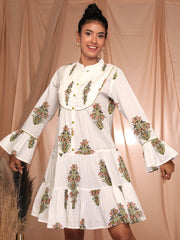MULMUL WHIMSICAL BLOOMS COTTON BLOCK PRINTED DRESS