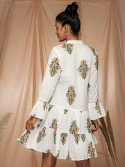 MULMUL WHIMSICAL BLOOMS COTTON BLOCK PRINTED DRESS