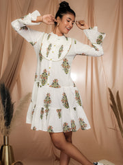 MULMUL WHIMSICAL BLOOMS COTTON BLOCK PRINTED DRESS