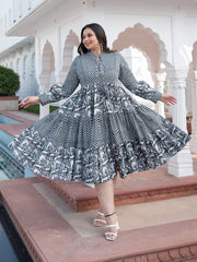 MULMUL NOCTURNAL HARMONY BLOCK PRINTED TIERED DRESS