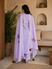 Lilac Handpainted Dupatta Suit Set (Set of 3)