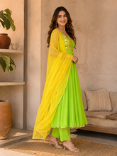 Yellow Green Mirror Work Suit Set