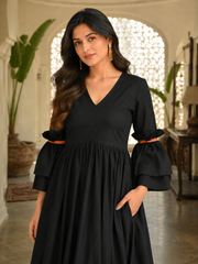 Black Rust Tier Cotton Dress