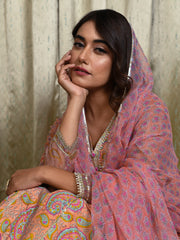 MULMUL GUL-ZAFRANI ANARKALI KURTA-PANT & DUPATTA SET