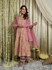 MULMUL GUL-ZAFRANI ANARKALI KURTA-PANT & DUPATTA SET