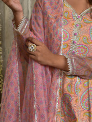 MULMUL GUL-ZAFRANI ANARKALI KURTA-PANT & DUPATTA SET
