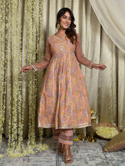 MULMUL GUL-ZAFRANI ANARKALI KURTA-PANT & DUPATTA SET