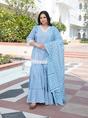 MULMUL MANIK KURTA-SHARARA & DUPATTA SET