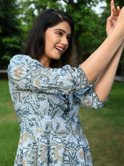 MULMUL NIRA FLORAL JAAL BLOCK PRINTED DRESS